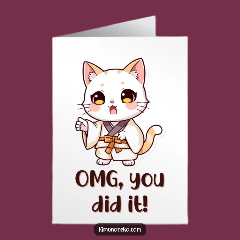 Free Printable Congrats Card: Dramatic Cat Kimono, Witty Downloadable Gift for Unexpected Success