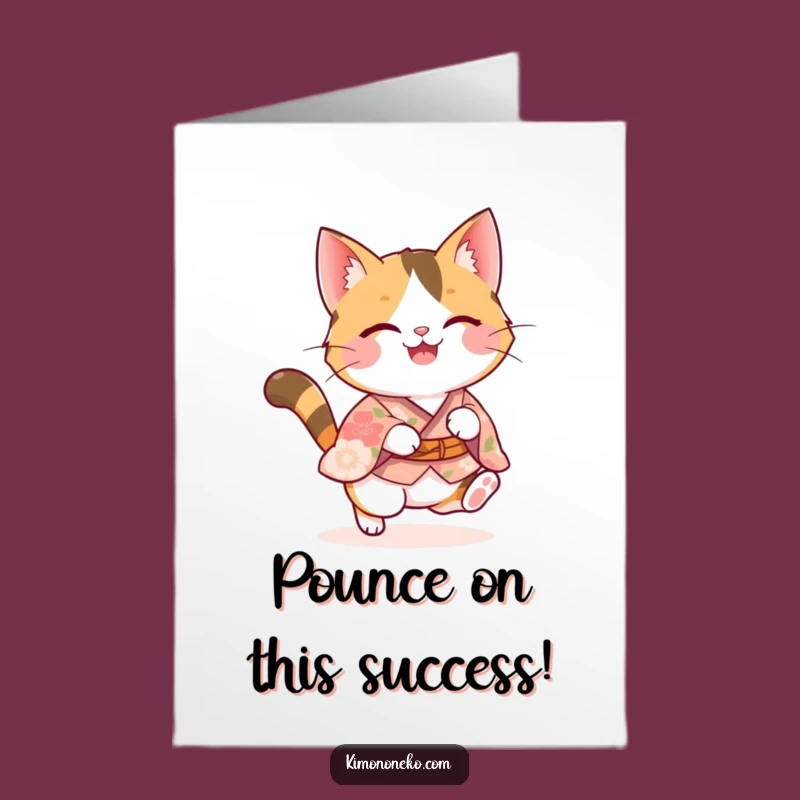 Free Printable Congrats Card: Calico Cat Pounce Funny Downloadable Gift