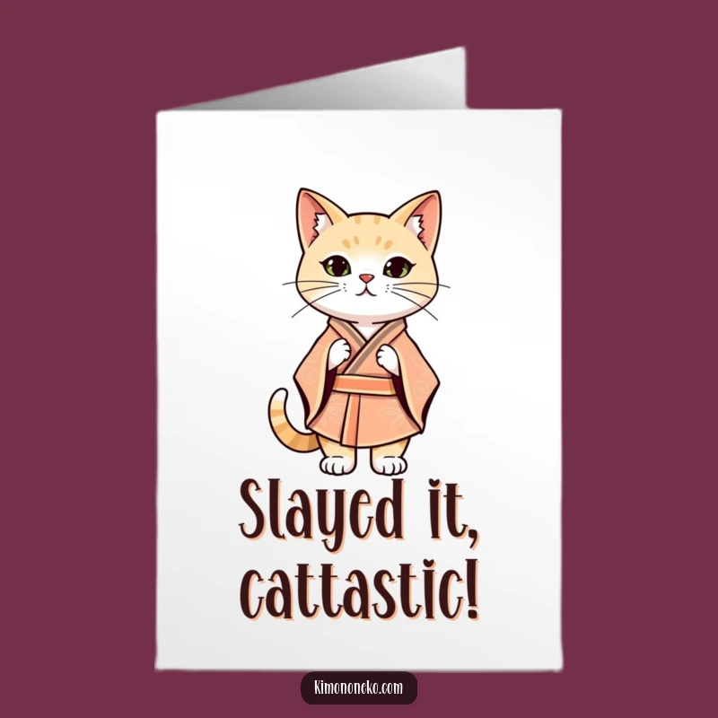 Free Printable Kawaii Cat Kimono Congratulations Card - Bold Kitten Downloadable Gift