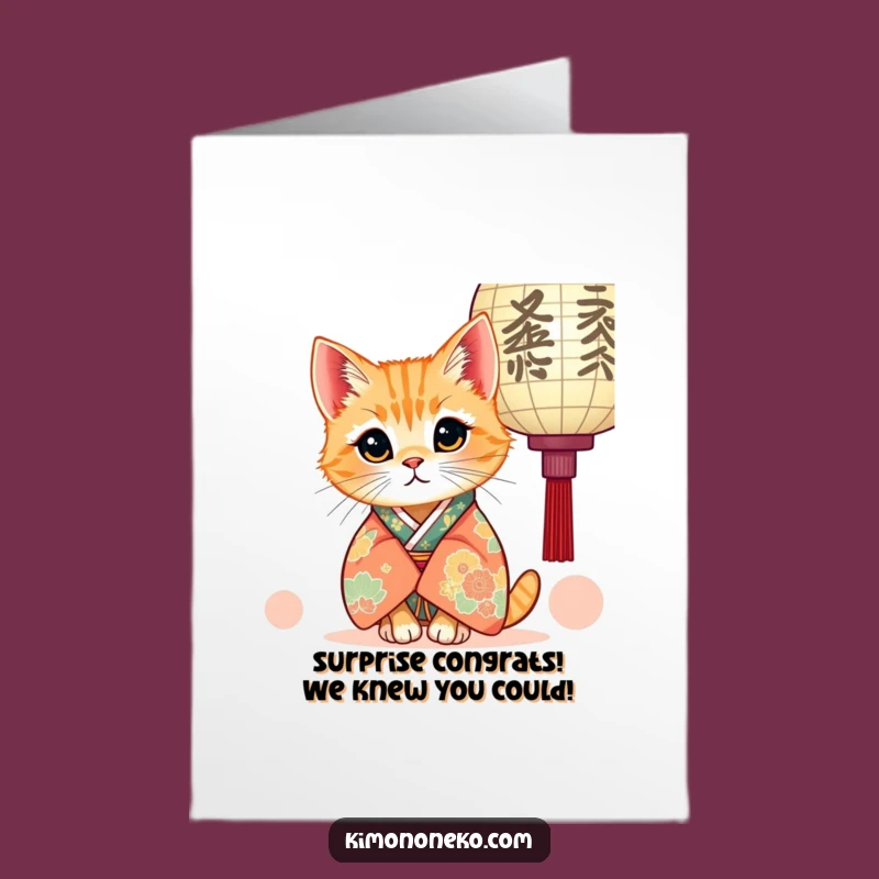 Free Printable Congrats Card: Ginger Cat & Lantern, Playful Downloadable Gift for Big News!
