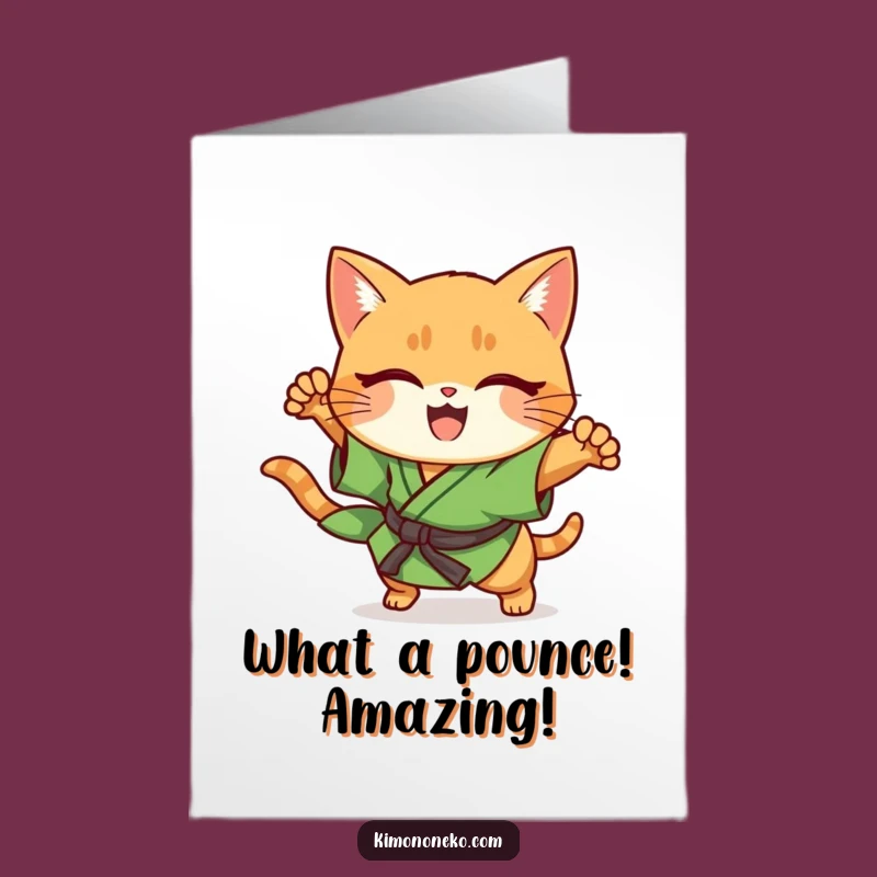 Free Printable Congrats Card: Hilarious Ginger Cat Pounce, Kimono Downloadable