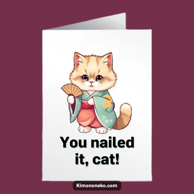 Celebrate their success with this free printable cat card, simple to print at home. A cat in a kimono offers a stylish way to convey your congrats.
