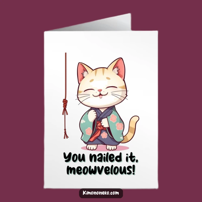 Free Printable Kawaii Cat Kimono Congratulations Card - Cute Kitten Downloadable Gift for Success