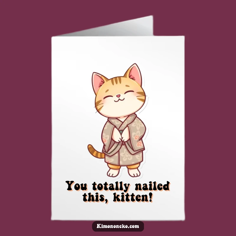 Free Printable Congrats Card: Humorous Kawaii Tabby Cat Kimono, Standing Tall