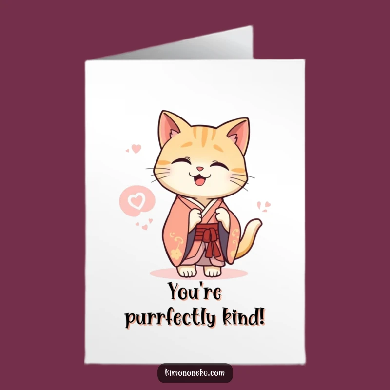Free Printable Kawaii Cat Kimono Thank You Card - Charming Kitten Downloadable Gift