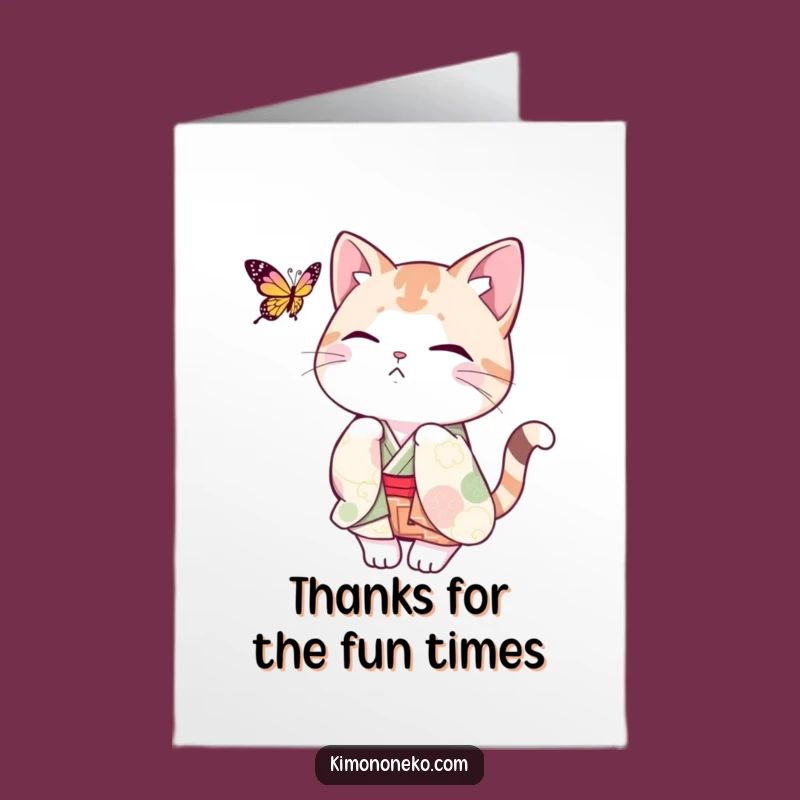 Free Printable Playful Cat Kimono Thank You Card: Chase Gratitude Humor Downloadable Gift
