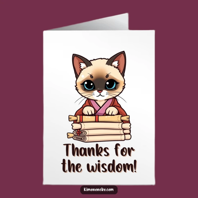 Express your thanks with a touch of mystery using this unique free printable Siamese cat card. Print at home for a memorable note.