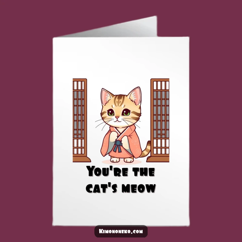 Free Printable Tabby Cat Thank You Card: Peeking Kimono Kitty - Cute Downloadable Thanks