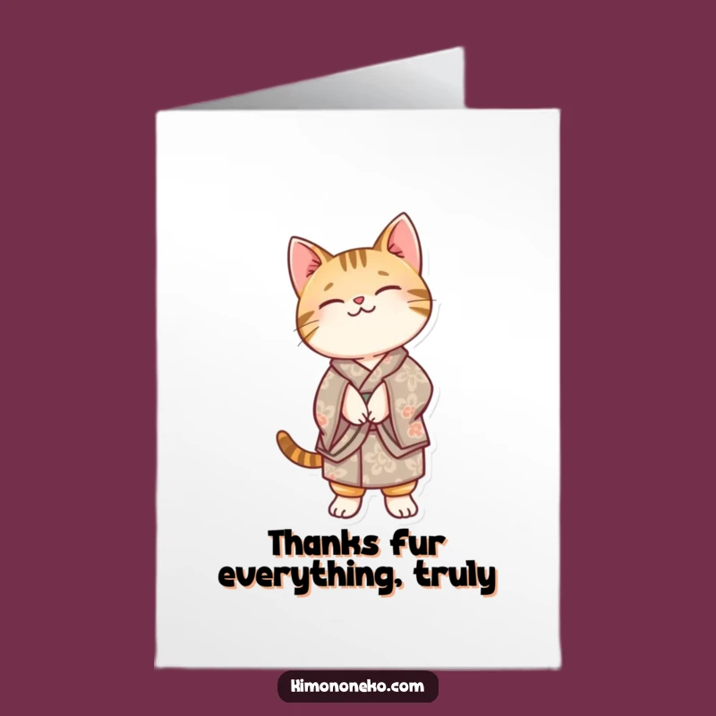 Free Printable Thank You Card: Funny Kawaii Tabby Cat Kimono, Balancing Act