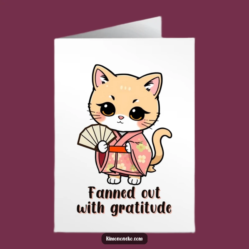 Free Printable Thank You Card: Kawaii Cat Fan Pose, Graceful Downloadable Gift