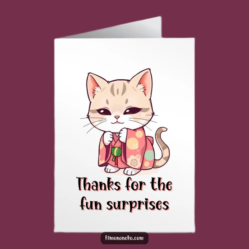 Free Printable Thank You Card: Mischievous Cat Kimono Playful Funny Downloadable Gift