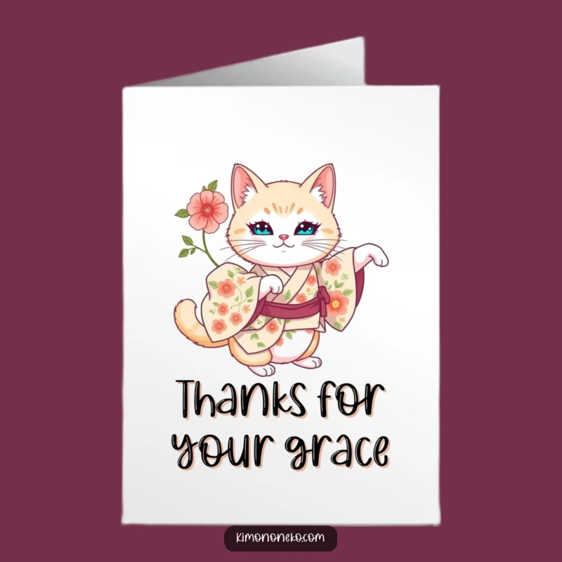 Free Printable Thank You Card: Regal Cat Floral Kimono Funny Downloadable Gift