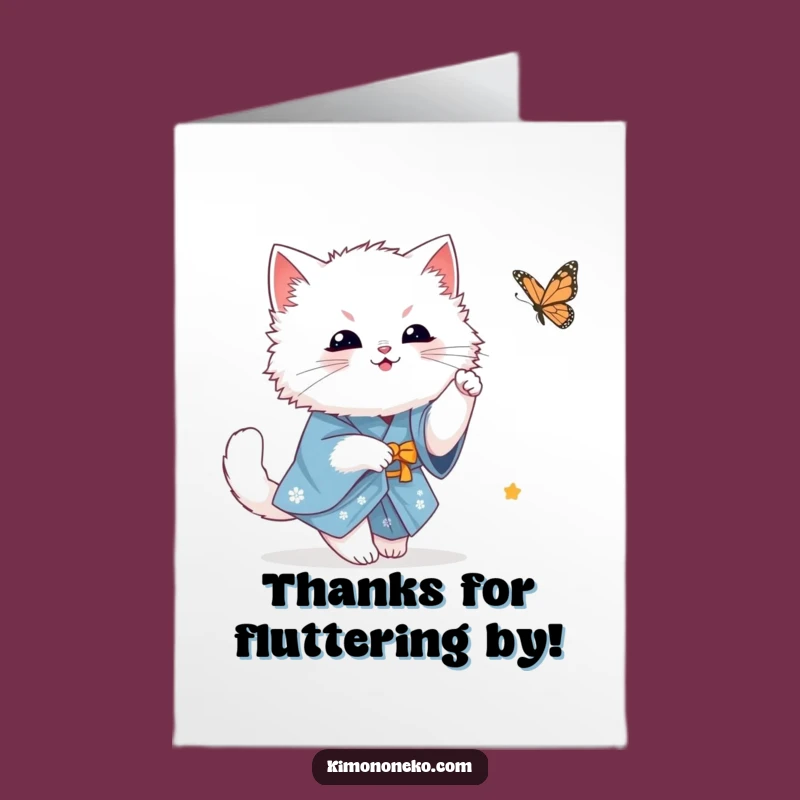Free Printable Thank You Card: White Cat Butterfly Joy Funny Downloadable Gift