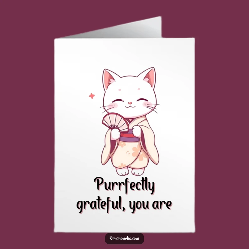 Free Printable White Cat Thank You Card: Kimono Fan Humor Download