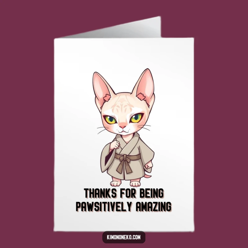 Free Printable Thank You Card: Confident Sphynx Cat Kimono - Funny Download