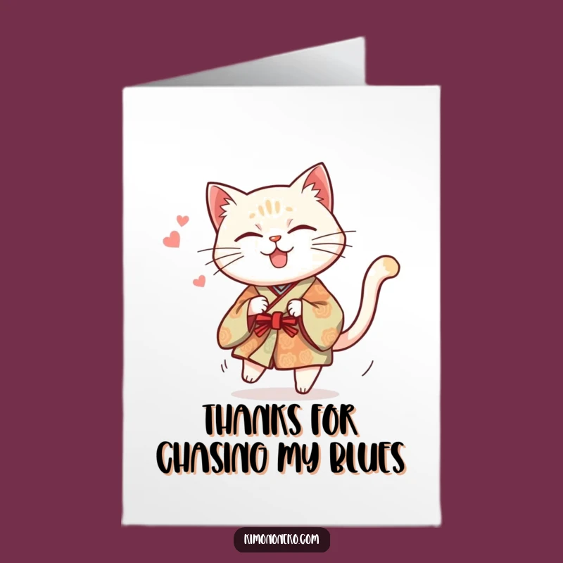 Free Printable Thank You Card: Kimono Cat Tail Chase - Downloadable Gift