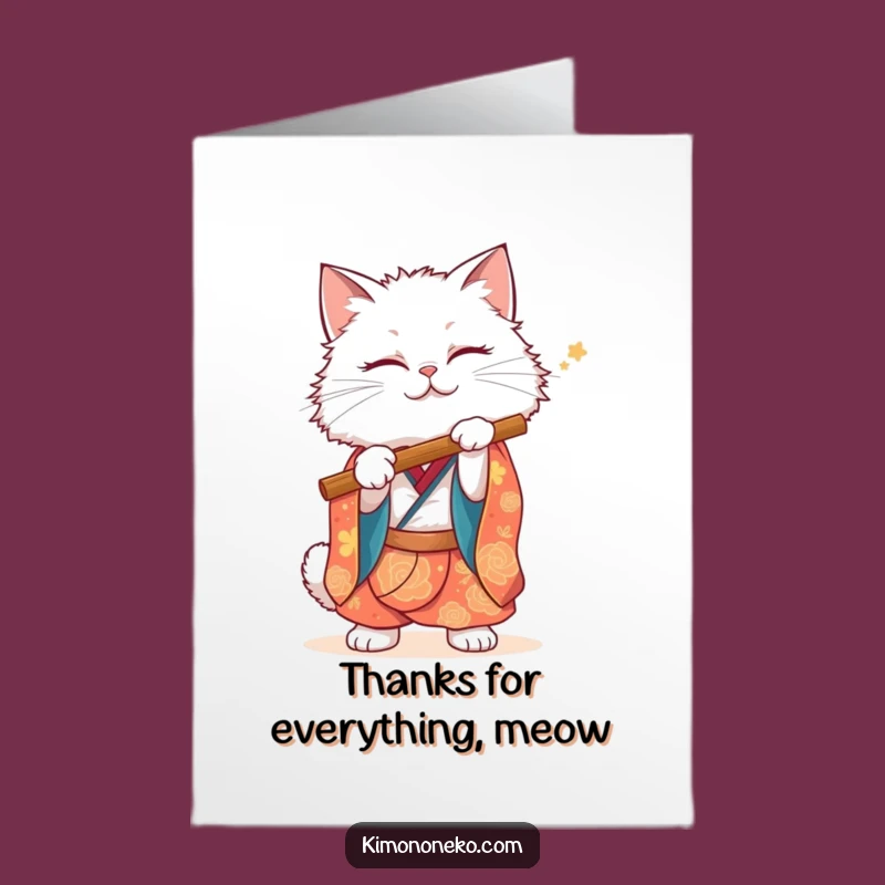 Free Printable Cat Thank You Card: Fluffy Flutist Kimono - Sweet Downloadable Gratitude