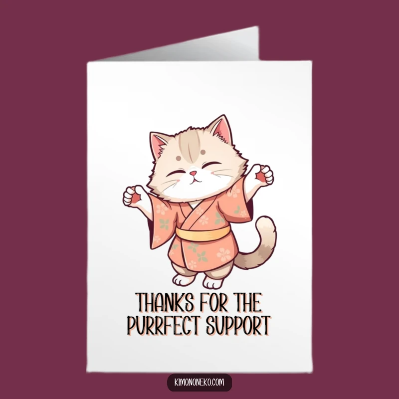 Free Printable Thank You Card: Cat Yoga in Floral Kimono - Downloadable Gift