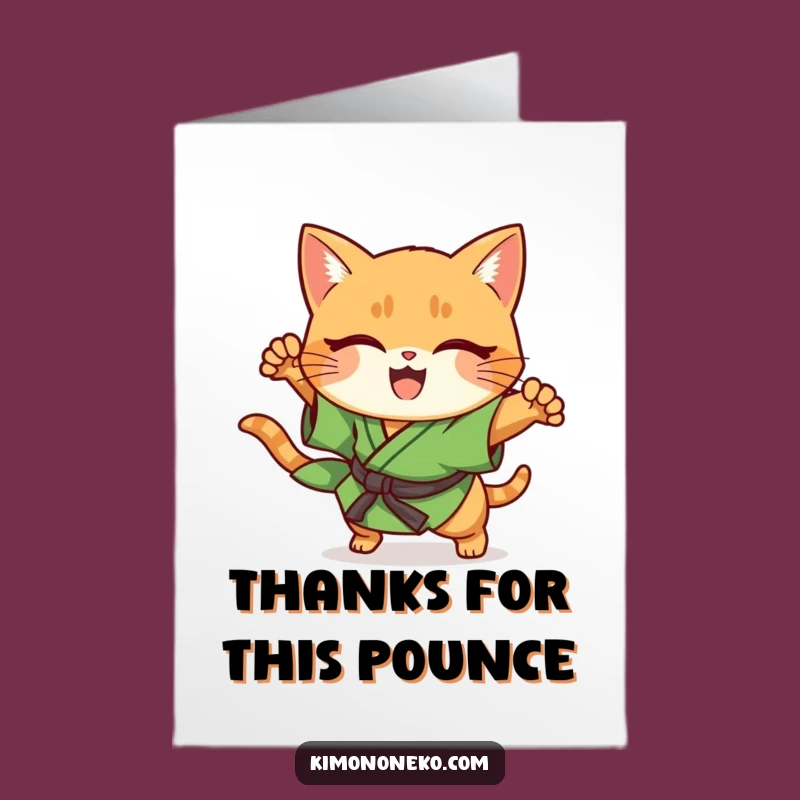 Free Printable Thank You Card: Joyful Ginger Cat Pounce, Kimono Downloadable