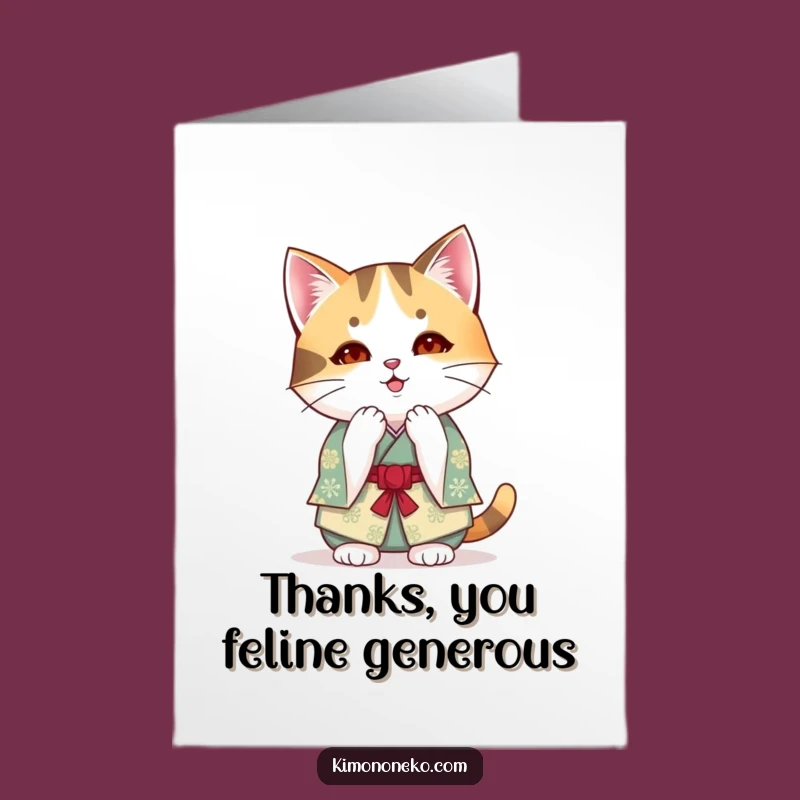 Free Printable Kawaii Calico Cat Thank You Card: Bowing Thanks