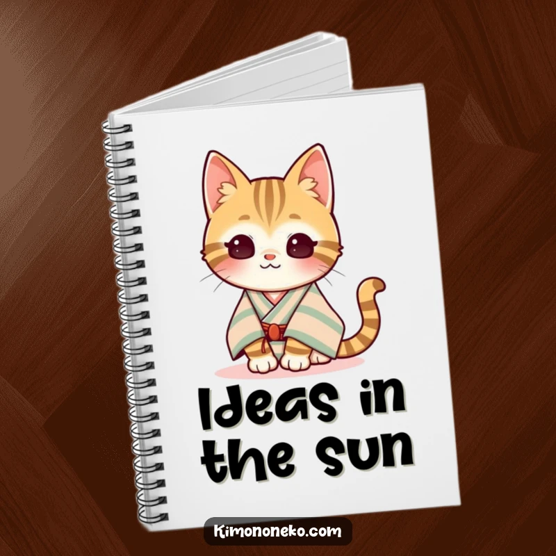 Funny Kawaii Tabby Cat Notebook: A content tabby cat in a striped kimono enjoys the sun, its peaceful expression perfect for journaling.