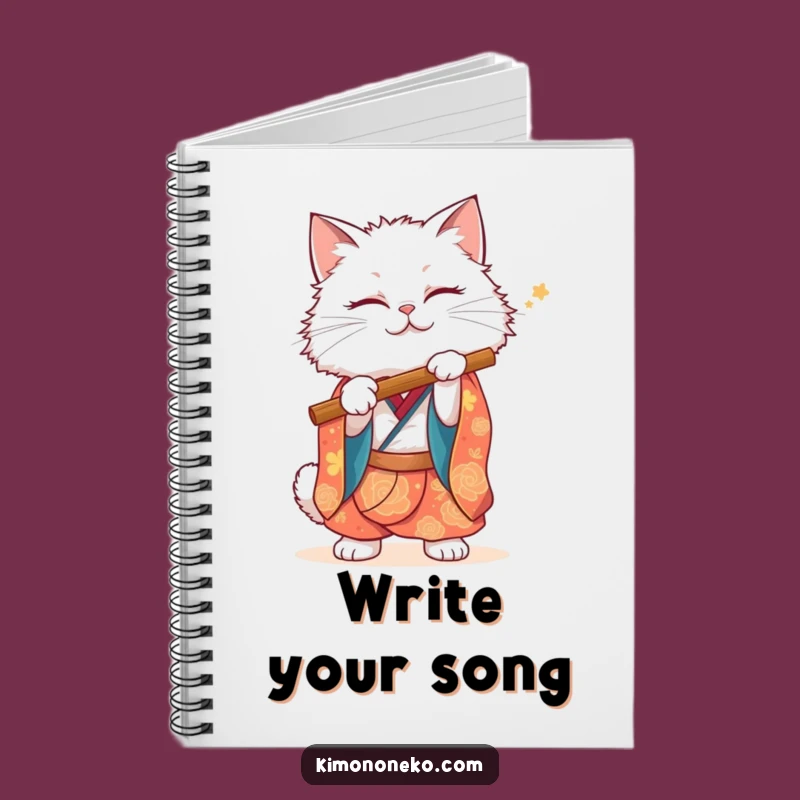 Funny White Cat Kimono Notebook: Compose Your Thoughts, Musical Feline, Cute Gift