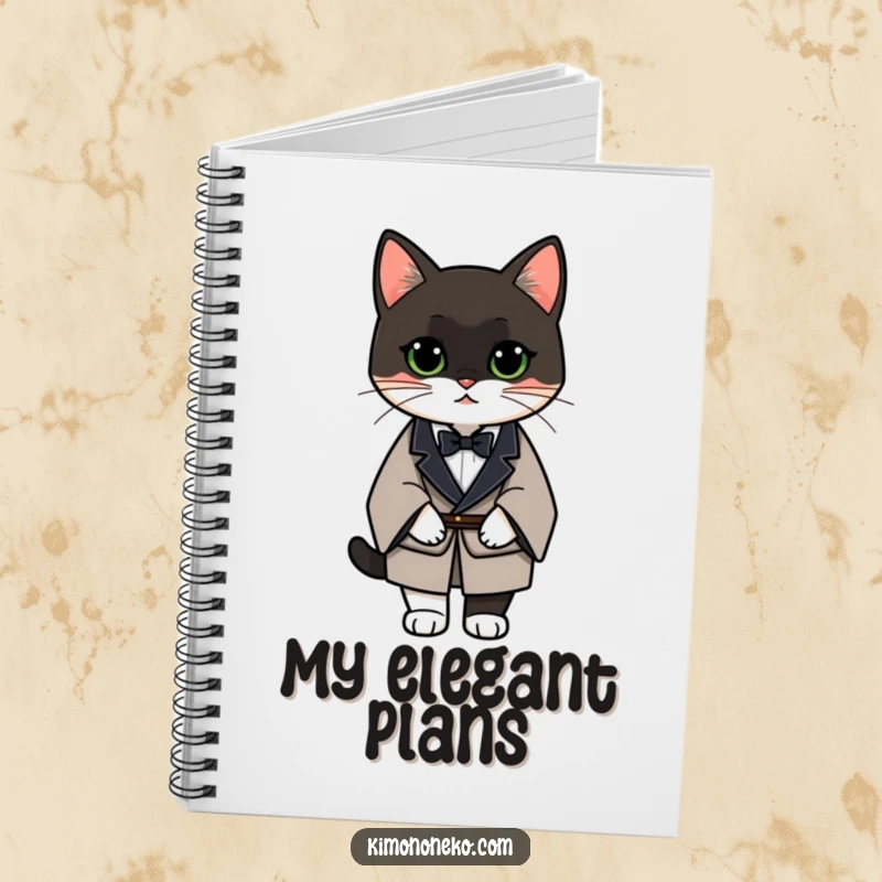 Funny Tuxedo Cat Notebook featuring a sophisticated cat in a formal kimono, ideal for jotting down thoughts with class.