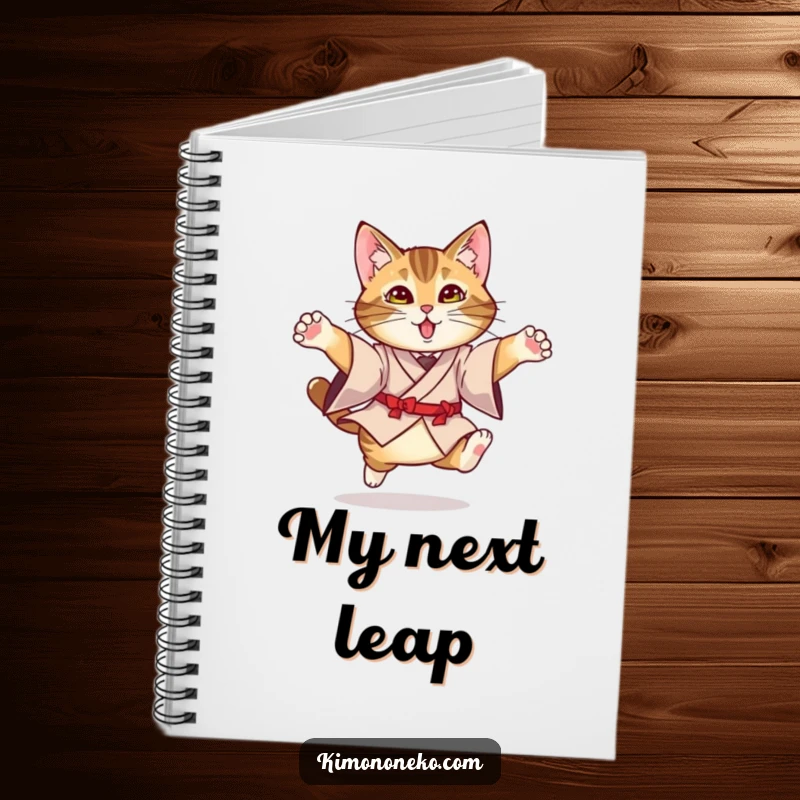 Funny Kimono Cat Notebook: A tabby cat in a formal kimono in a graceful leap, inspiring notes and creativity.