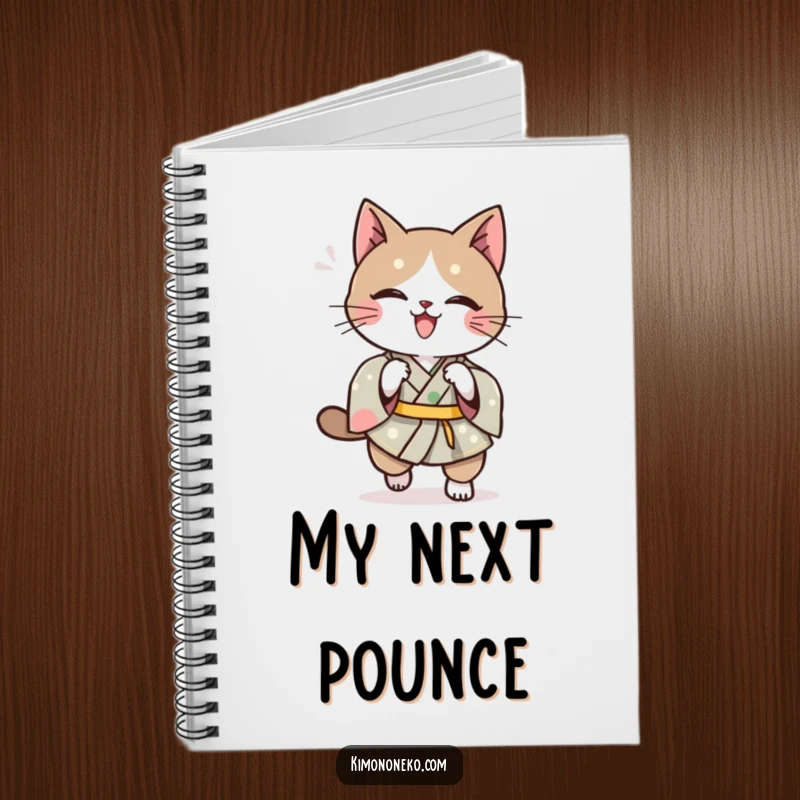 Funny Kawaii cat in a kimono, doing a playful pounce, a cute and funny notebook for creative minds.