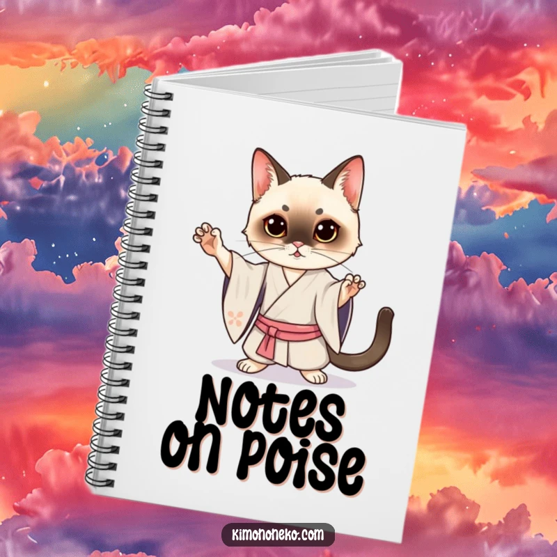 Funny Siamese Cat Kimono Notebook: A Kawaii Siamese cat in a silk kimono posing dramatically, ideal for journaling with flair.