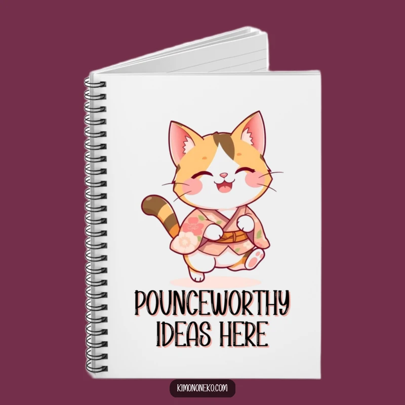 Funny Calico Cat Pounce Notebook: Kawaii Kitty in Floral Kimono - Gift for Writers!