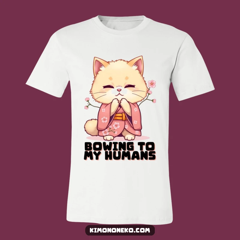 Funny Bowing Cat Kimono T-Shirt: Fluffy Feline Style, Perfect Funny Gift for Charm
