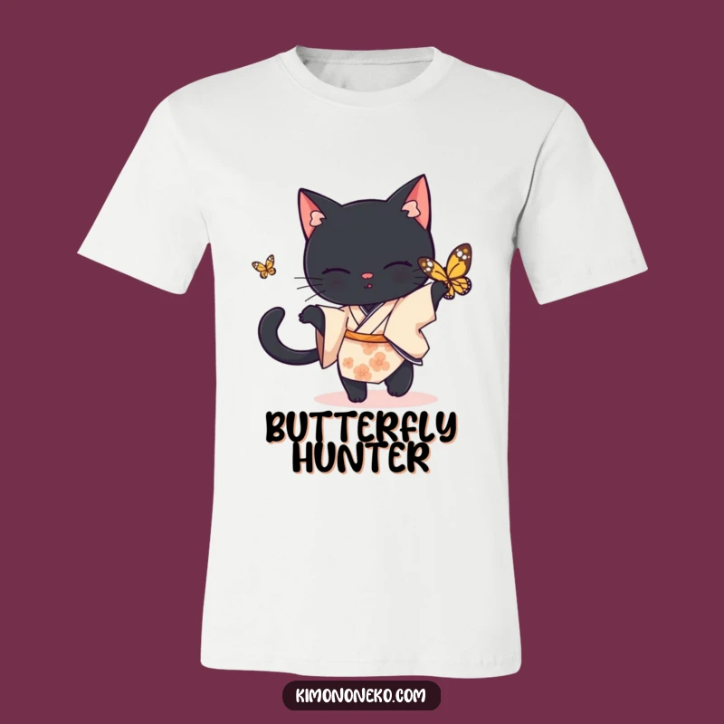 Funny Black Cat Kimono T-Shirt: Playful Chase Design, Hilarious Gift