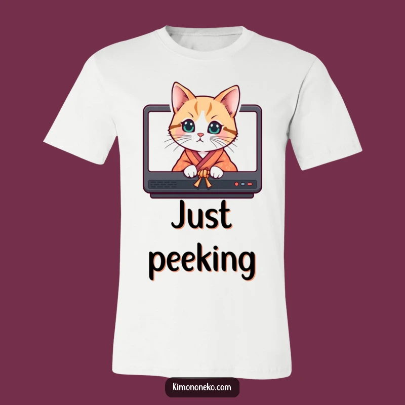 Funny Curious Cat Kimono T-Shirt - Peeking Out for Laughs!