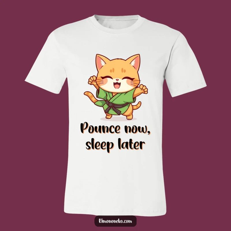 Funny Ginger Cat Kimono T-Shirt: Cheerful Kawaii Cat Pouncing Action Tee