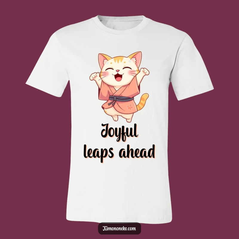 Funny Kawaii Cat Kimono Tee: Joyful Leap T-Shirt, Ideal Funny Gift
