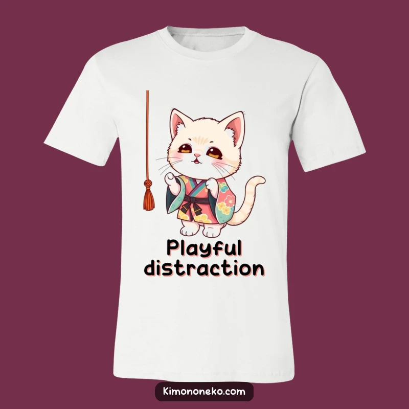 Funny Kitten Kimono T-Shirt: Playful Cat String Bating Tee