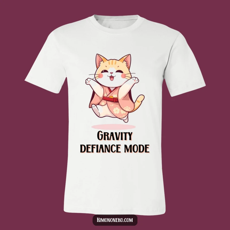 Funny Cat Kimono T-Shirt: Playful Kitty Festive Jump - Action-Packed Wear