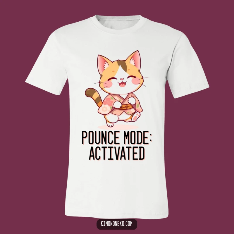 Funny Calico Cat Pounce T-Shirt: Kawaii Kitty in Floral Kimono - Hilarious Gift!
