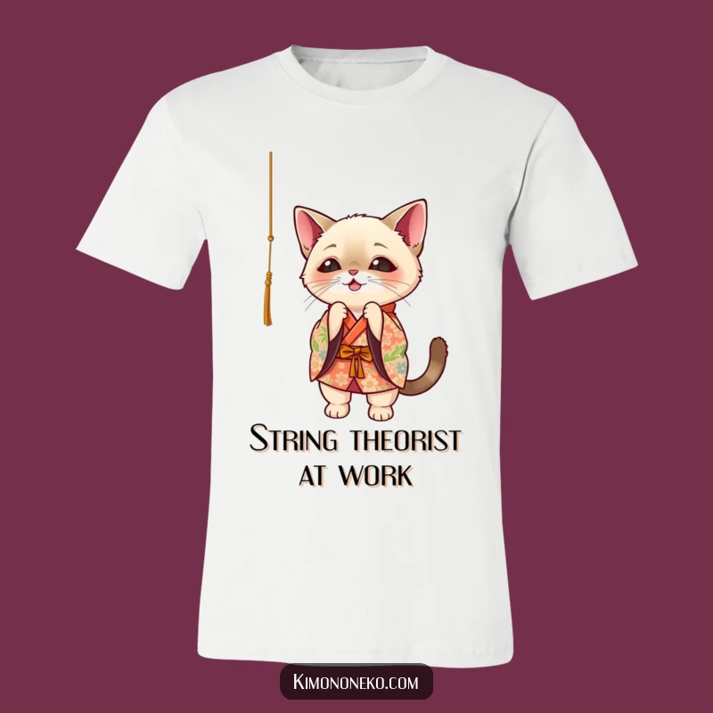 Funny Siamese Cat Kimono T-Shirt: Playful Kawaii Oriental Cat Batting String Tee