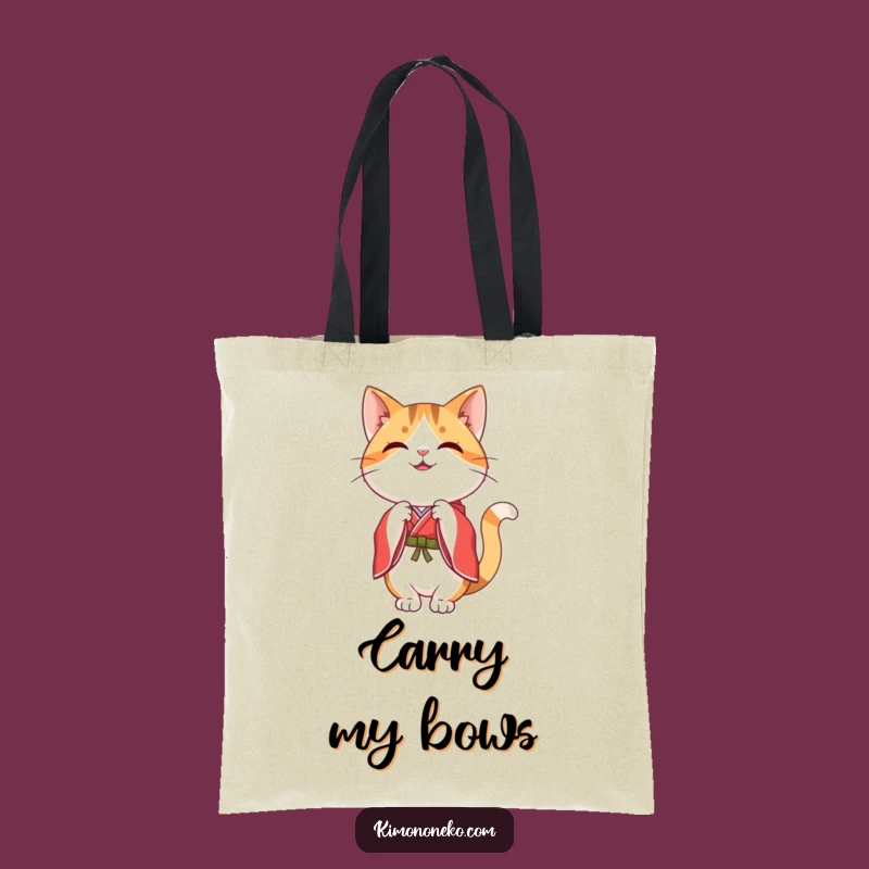 Funny Kawaii Calico Cat Tote Bag - Graceful Bow Kimono Style