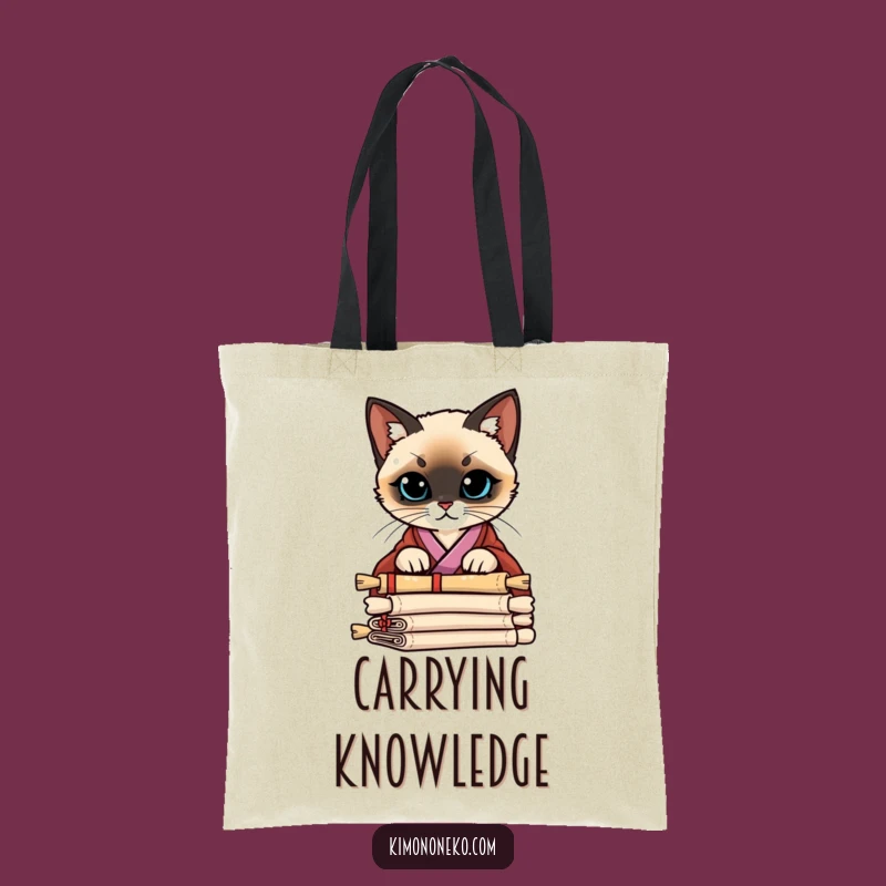 Funny Siamese Kimono Tote Bag: Curious Cat Scroll Accessory
