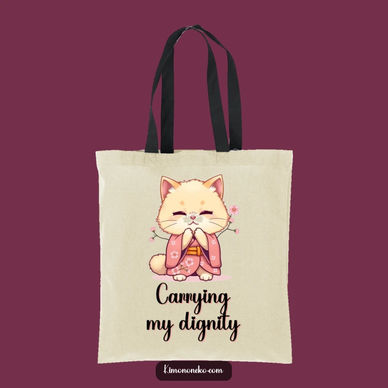 Funny Bowing Cat Kimono Tote Bag: Fluffy Feline Carry-all, Perfect Funny Gift for Shoppers
