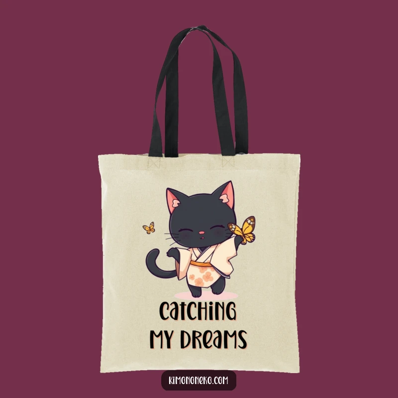Funny Black Cat Kimono Tote Bag: Playful Chase Accessory, Hilarious Gift