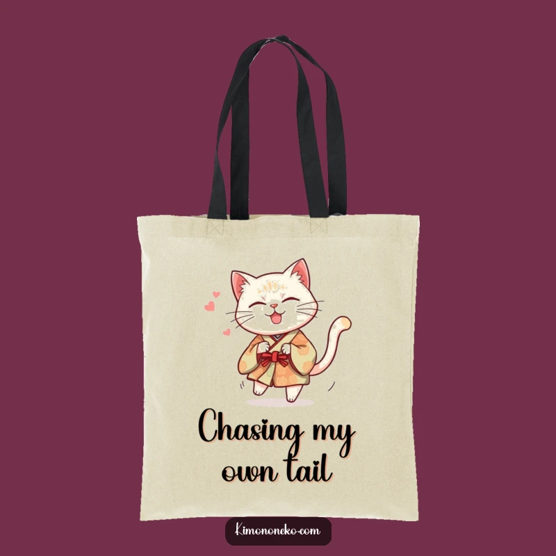 Funny Cat Kimono Tote Bag: Mischievous Kitty Tail Chase - Carry Your Fun