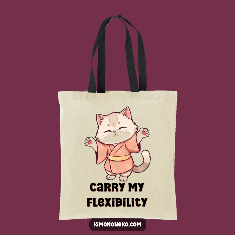 Funny Cat Kimono Tote Bag: Fluffy Kitty Floral Stretch - Elegant Carryall