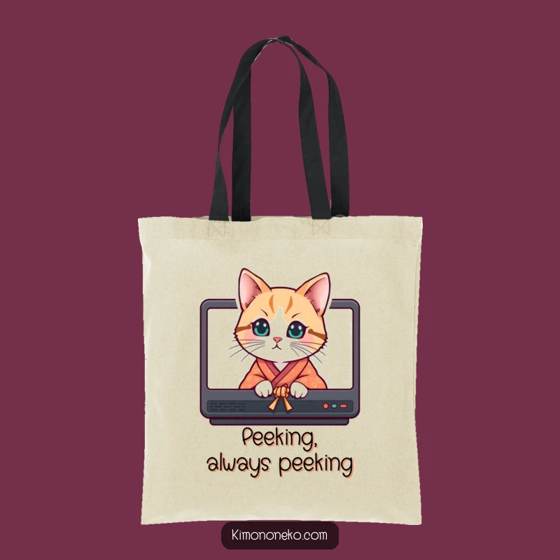 Funny Curious Cat Kimono Tote Bag - Carry Your Secrets in Style!