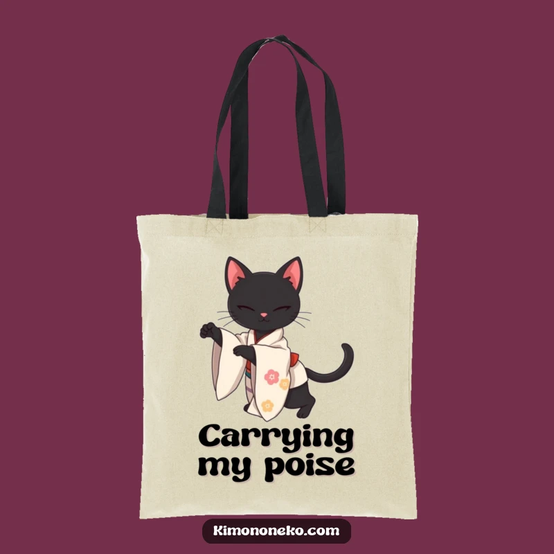 Funny Kawaii Black Cat Kimono Tote Bag: Carry Elegance with Adorable Flair