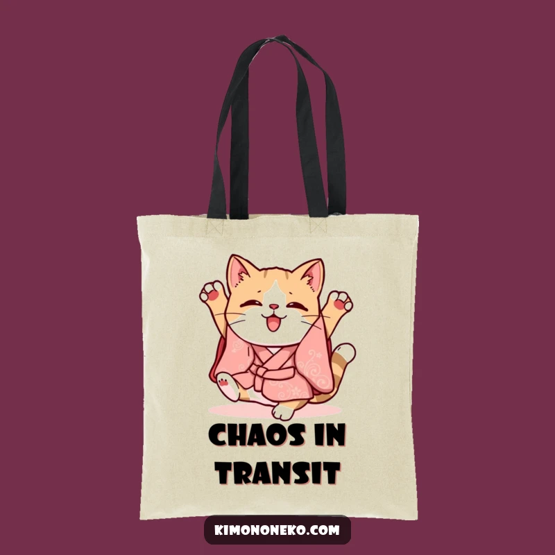Funny Kawaii Cat Kimono Tote Bag: Clumsy Carrier, Whimsical Style, Practical Gift