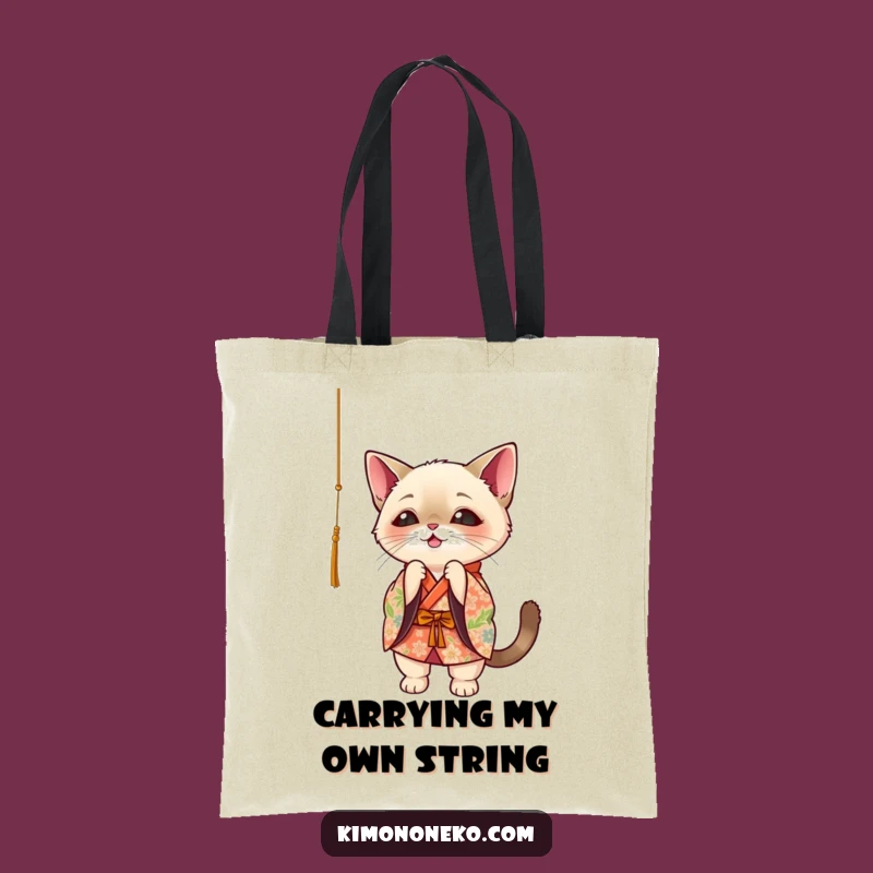Funny Siamese Cat Kimono Tote Bag: Playful Kawaii Oriental Cat String Batting Carryall